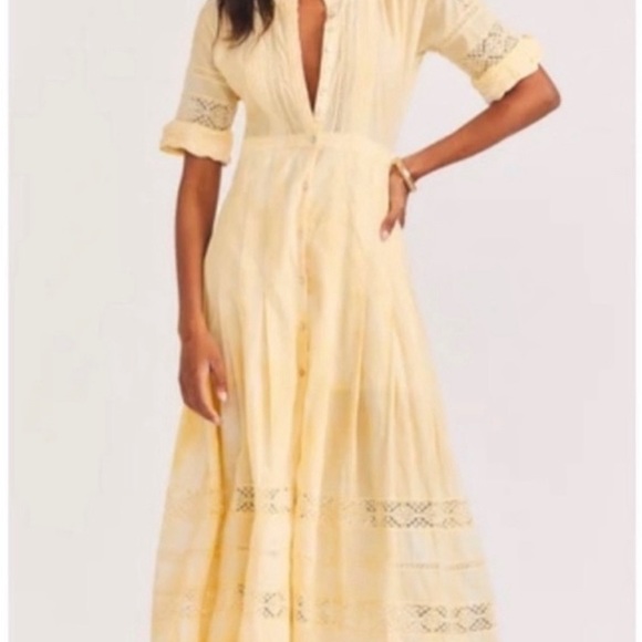 Loveshackfancy Edie Midi Dress in Lemon Drop Hand Dye - Picture 3 of 3